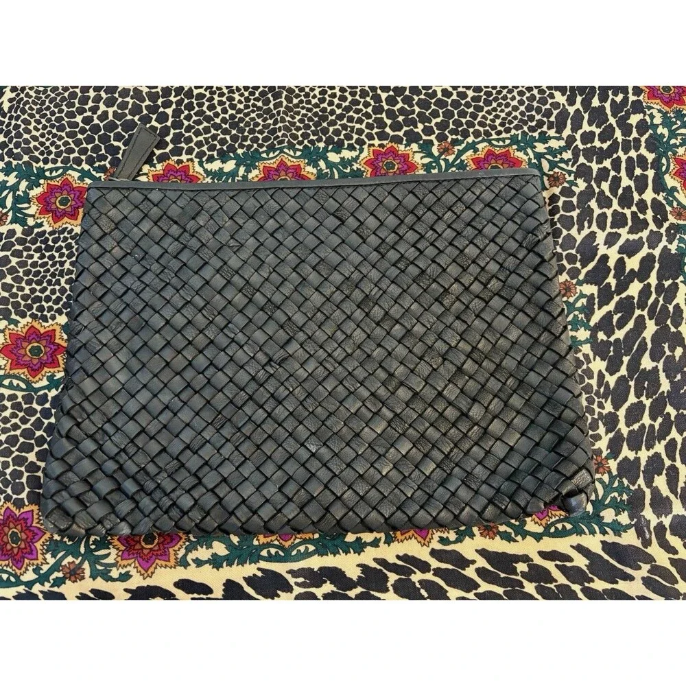 Massimo Palomba Hand Made Italian Black Woven Leather Clutch